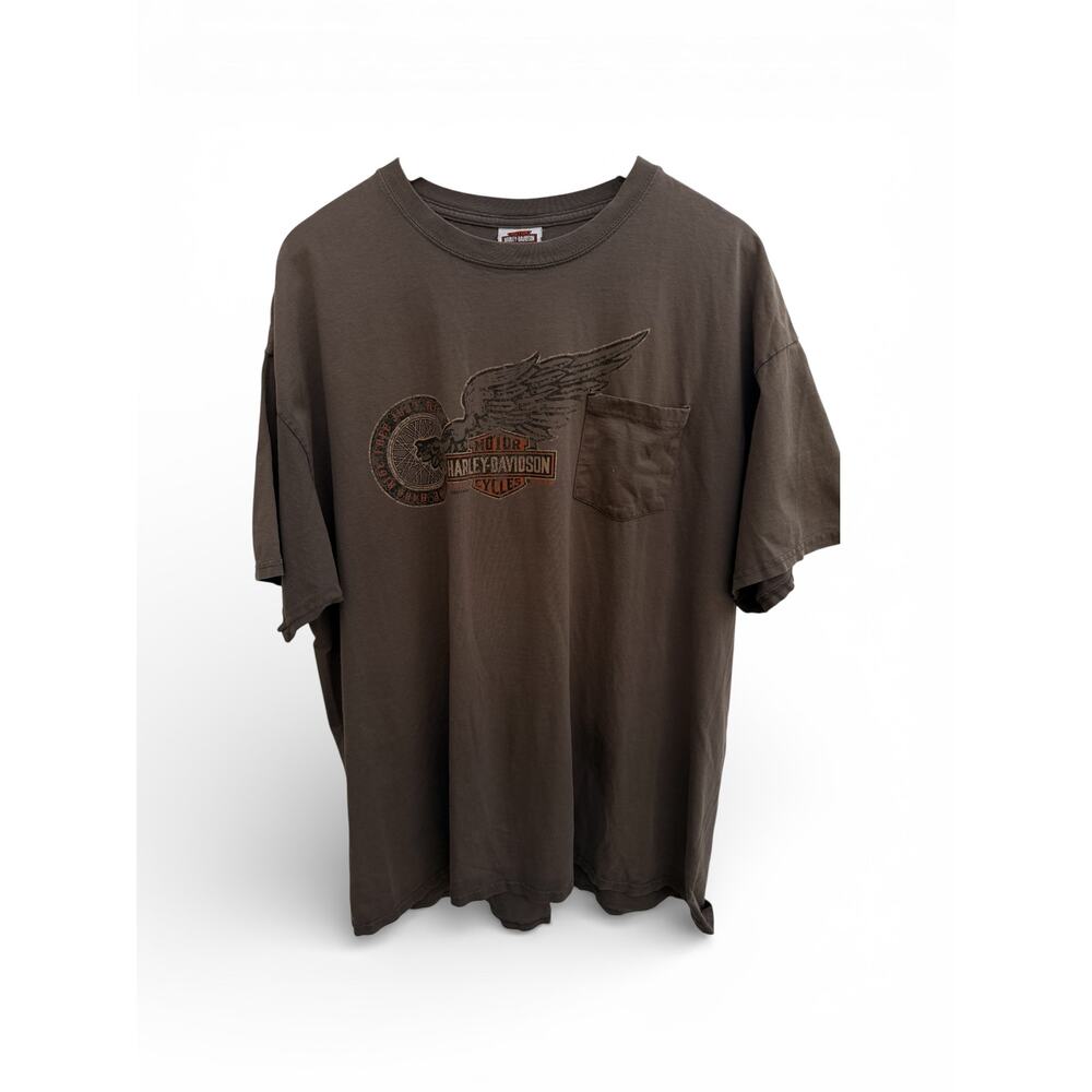 Harley Davidson Black Barnett Dealer Pocket T-Shirt Brown Size XXL Fits Like XL